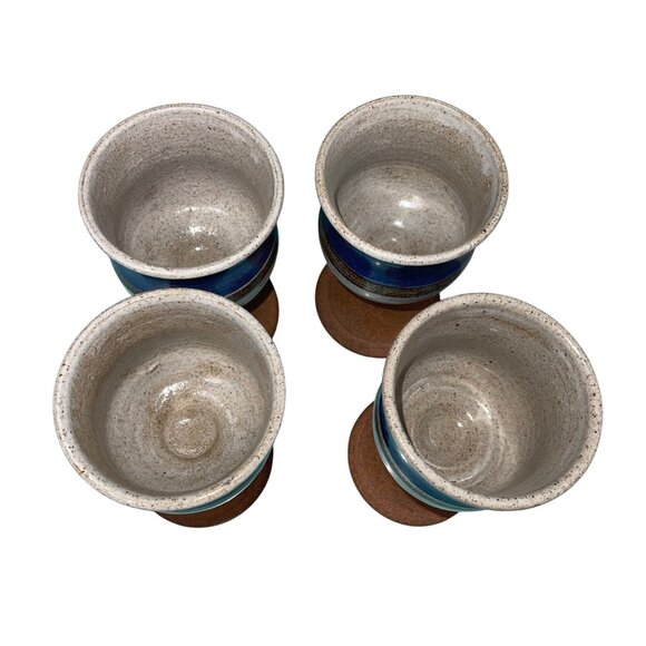 Vintage Goblets Set of 4 Studio Pottery Stoneware Signed Bohemian Artisan Made - Picture 5 of 10